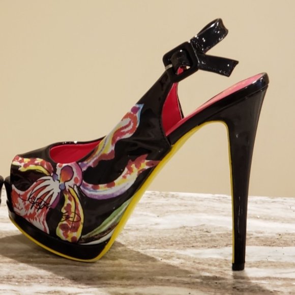 Ed Hardy signature colorful high heel summer shoes - Picture 1 of 17